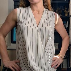Banana Republic Black and White Striped Wrap Blouse